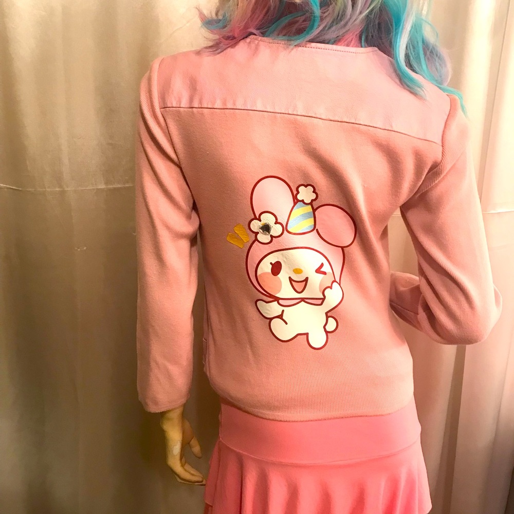 Adorable cotton candy 🍭 pink leather jacket with custom my melody details 💖